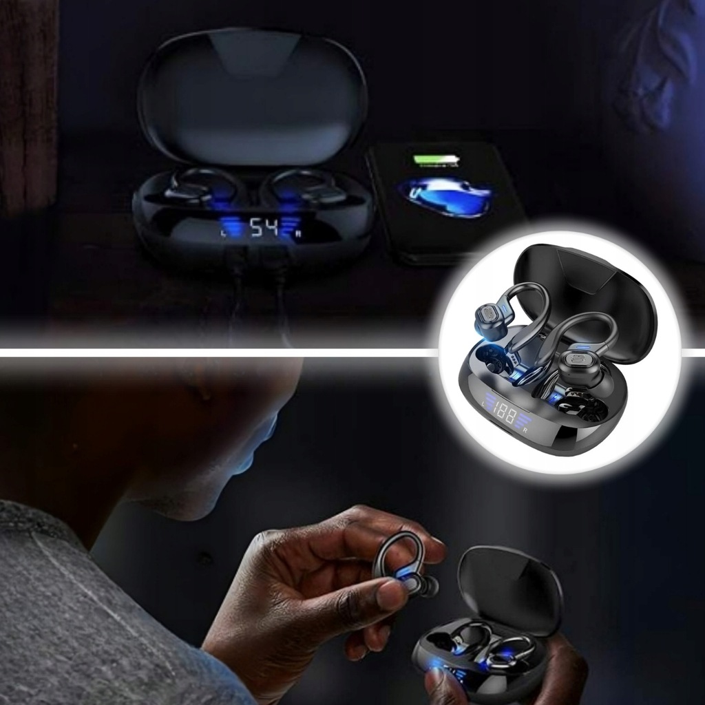 SŁUCHAWKI BEZPRZEWODOWE BLUETOOTH SPORTOWE DO BIEGANIA POWERBANK MIKROFON Regulacja głośności tak